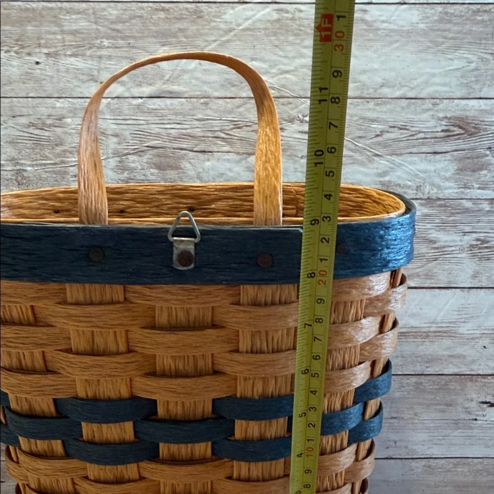 Signed 2005 vinyl Woven Basket Blue Stripes